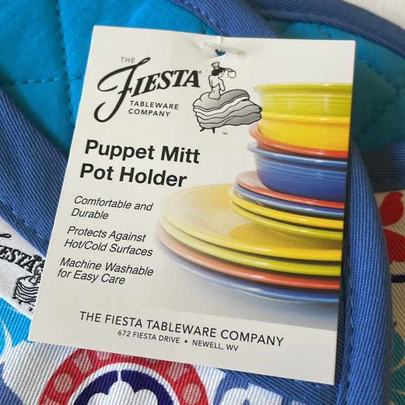NWT Fiesta Puppet Mitt Pot Holder Oven Mitt Set Floral Print hot cold cotton - Picture 2 of 9